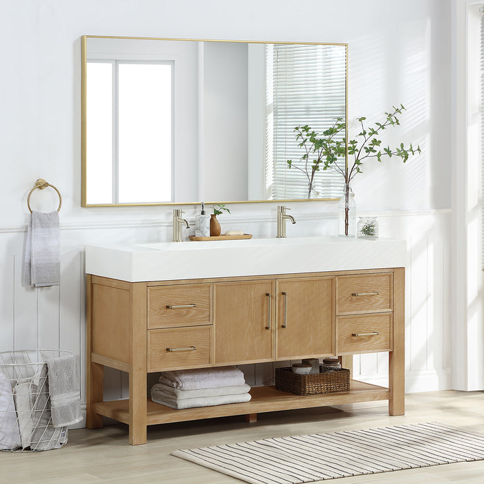 60-Inch Fallon Single Sink Vanity – Ash Grey Finish with White Stone Countertop & Mirror