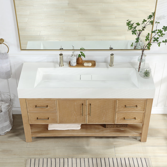 60-Inch Fallon Single Sink Vanity – Ash Grey Finish with White Stone Countertop & Mirror