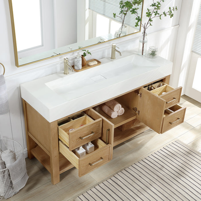 60-Inch Fallon Single Sink Vanity – Ash Grey Finish with White Stone Countertop & Mirror