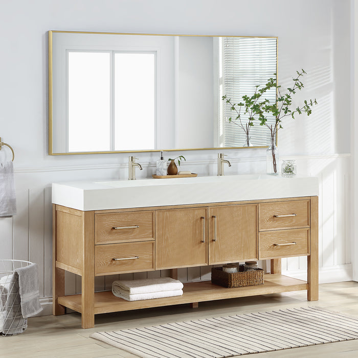 Vera 72" Free-standing Single Bath Vanity in Washed Ash Grey with White Integrated Stone Sink Top