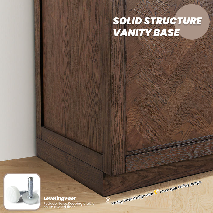 42-Inch Pacific Dark Brown Oak Vanity – Freestanding Single Sink Cabinet with Silk White Quartz Top