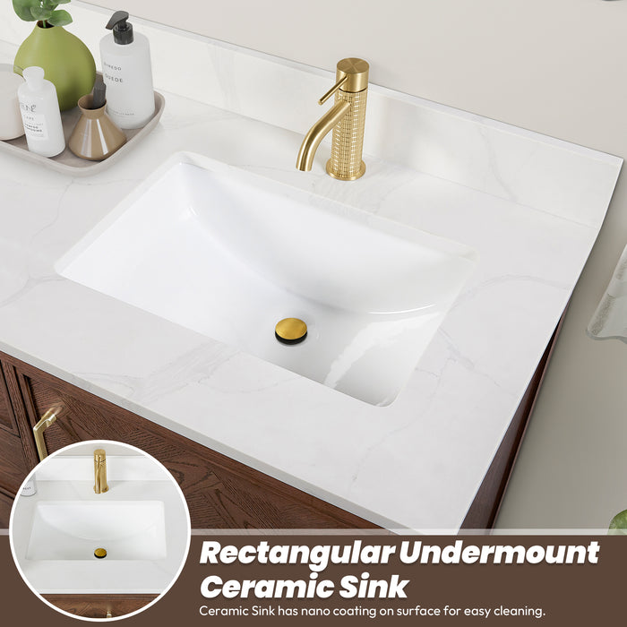 Jakarta 60M" Freestanding Double Bath Vanity in Aged Dark Brown Oak with Silk White Quartz Stone Top