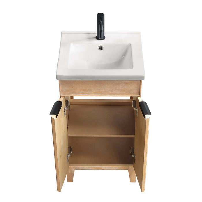 18-Inch Fresco Wood Single Bath Vanity Brown Freestanding with Ceramic Basin & Matching Mirror