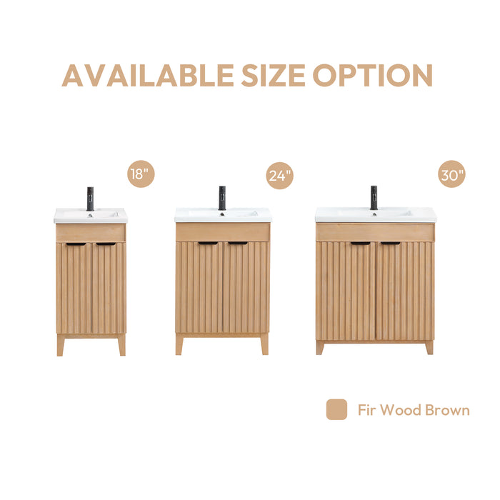 18-Inch Fresco Wood Single Bath Vanity Brown Freestanding with Ceramic Basin & Matching Mirror