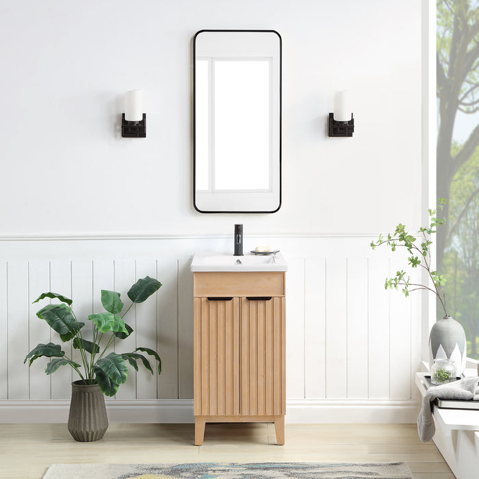 18-Inch Fresco Wood Single Bath Vanity Brown Freestanding with Ceramic Basin & Matching Mirror