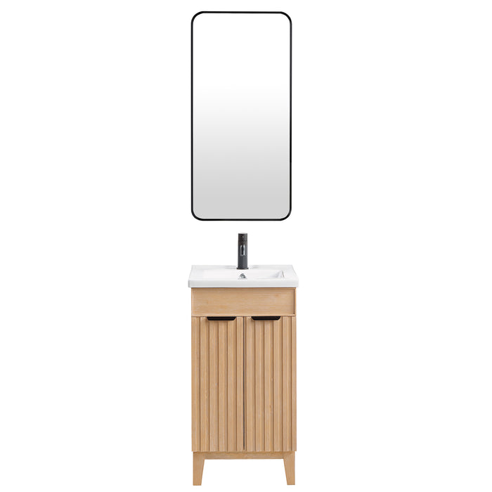 18-Inch Fresco Wood Single Bath Vanity Brown Freestanding with Ceramic Basin & Matching Mirror
