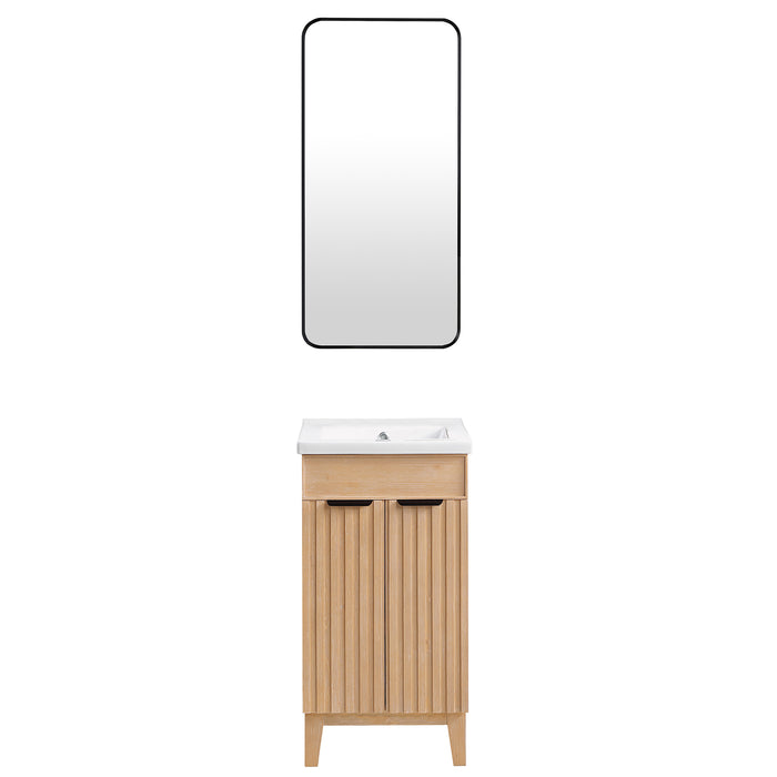 18-Inch Fresco Wood Single Bath Vanity Brown Freestanding with Ceramic Basin & Matching Mirror