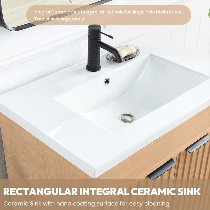 18-Inch Fresco Wood Single Bath Vanity Brown Freestanding with Ceramic Basin & Matching Mirror
