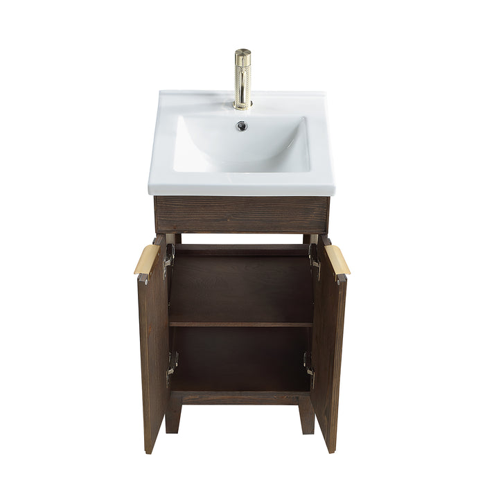 18-Inch Furtado Single Bathroom Vanity - Free-Standing Spruce Aged Brown Wood with White Drop-In Basin