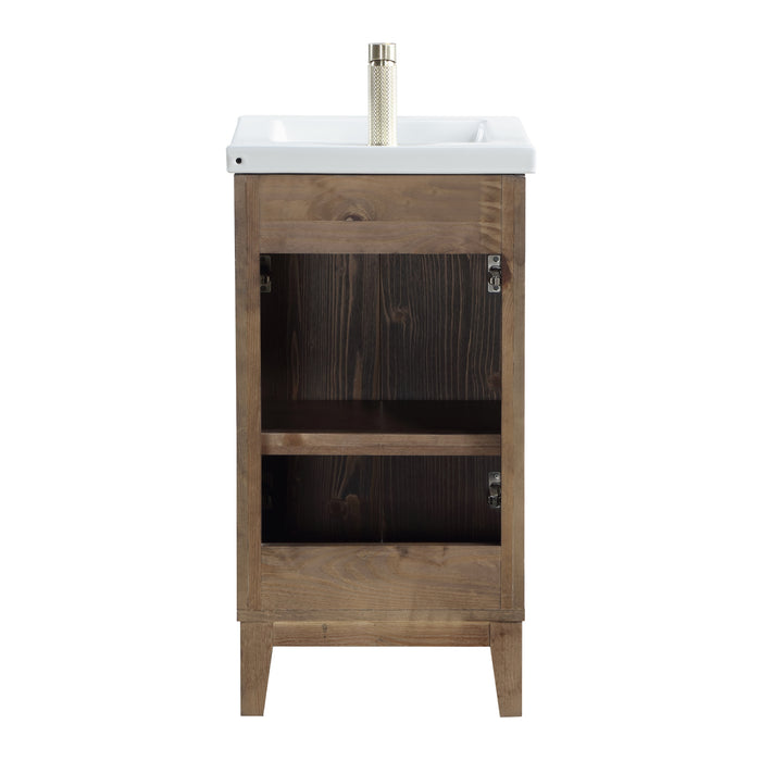 18-Inch Furtado Single Bathroom Vanity - Free-Standing Spruce Aged Brown Wood with White Drop-In Basin