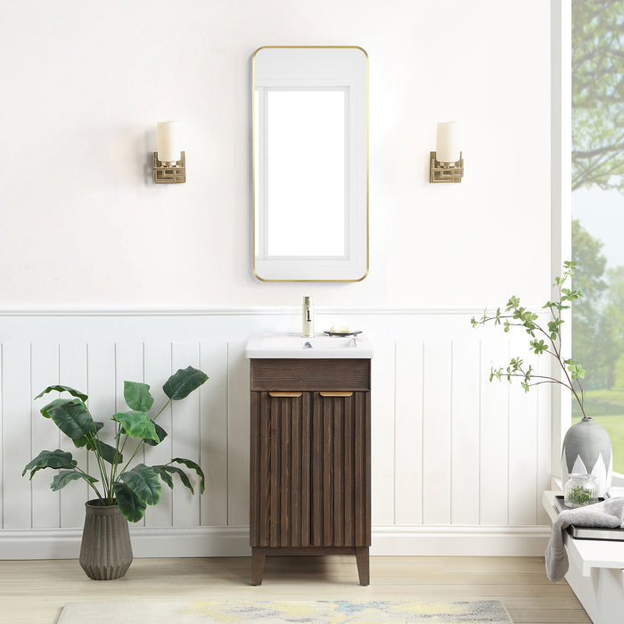 18-Inch Furtado Single Bathroom Vanity - Free-Standing Spruce Aged Brown Wood with White Drop-In Basin