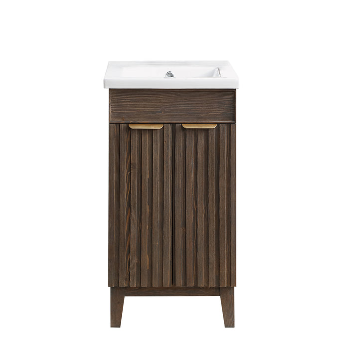 18-Inch Furtado Single Bathroom Vanity - Free-Standing Spruce Aged Brown Wood with White Drop-In Basin