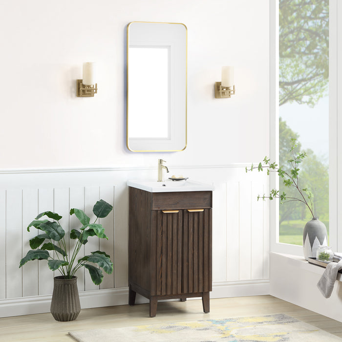 18-Inch Furtado Single Bathroom Vanity - Free-Standing Spruce Aged Brown Wood with White Drop-In Basin