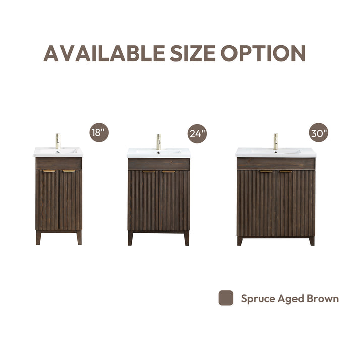Palos 18" Free-standing Single Bath Vanity in Spruce Aged Brown with Drop-In White Ceramic Basin Top and Mirror