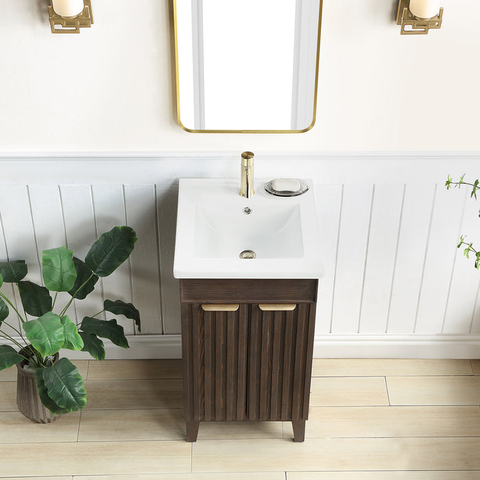 Palos 18" Free-standing Single Bath Vanity in Spruce Aged Brown with Drop-In White Ceramic Basin Top and Mirror