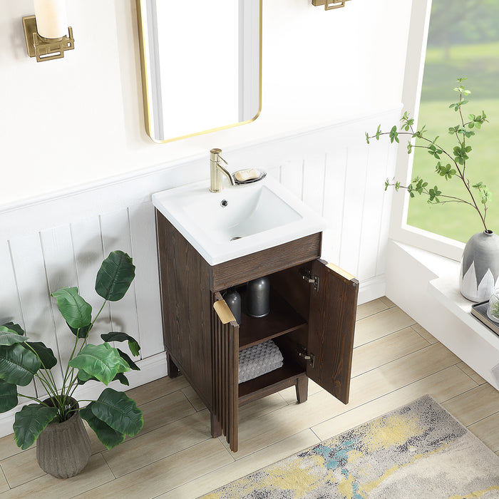 Palos 18" Free-standing Single Bath Vanity in Spruce Aged Brown with Drop-In White Ceramic Basin Top and Mirror