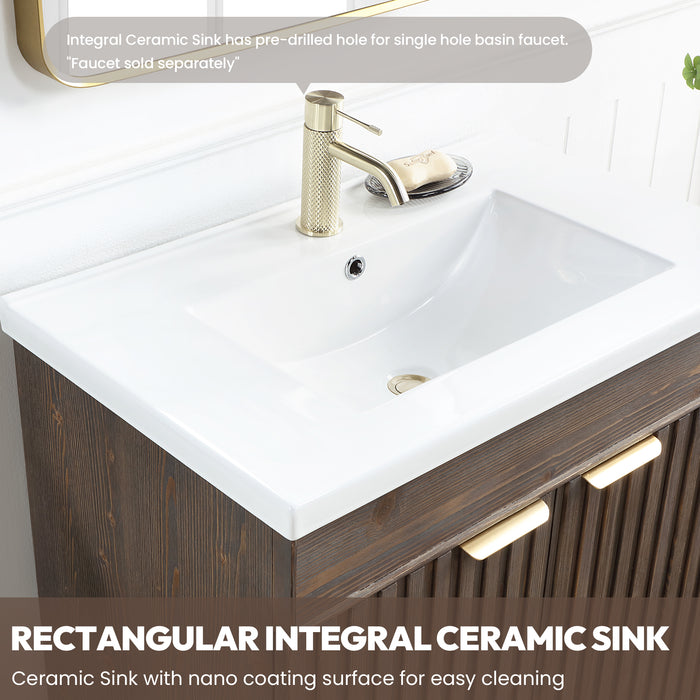 Palos 18" Free-standing Single Bath Vanity in Spruce Aged Brown with Drop-In White Ceramic Basin Top and Mirror