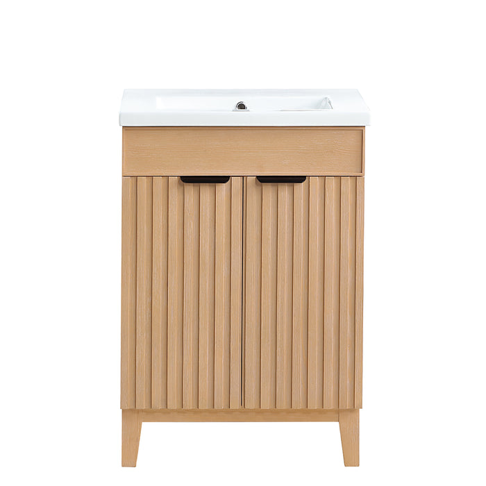 24-Inch Geode Brown Fir Wood Bathroom Vanity Freestanding Single with Drop-In White Basin