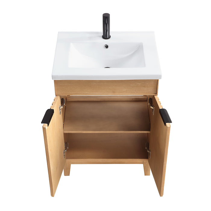 24-Inch Geode Brown Fir Wood Bathroom Vanity Freestanding Single with Drop-In White Basin