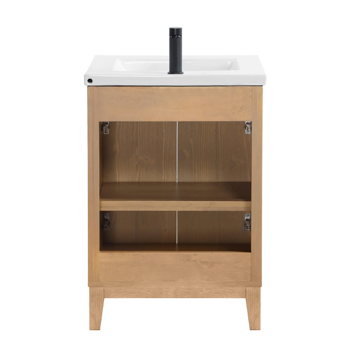 24-Inch Geode Brown Fir Wood Bathroom Vanity Freestanding Single with Drop-In White Basin
