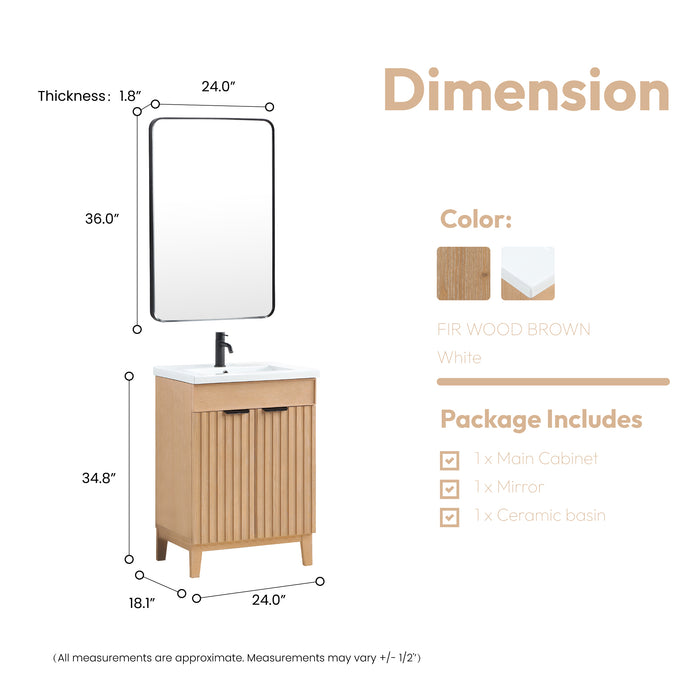 24-Inch Geode Brown Fir Wood Bathroom Vanity Freestanding Single with Drop-In White Basin
