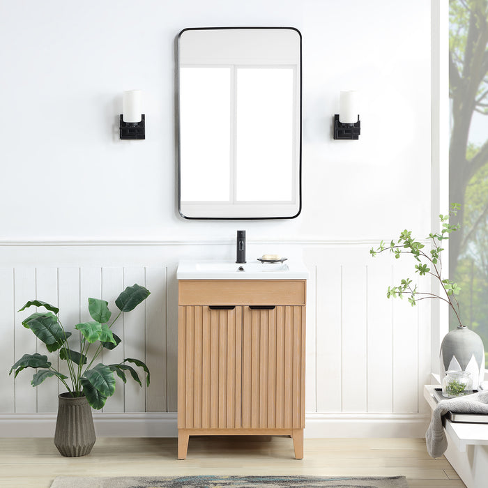 24-Inch Geode Brown Fir Wood Bathroom Vanity Freestanding Single with Drop-In White Basin