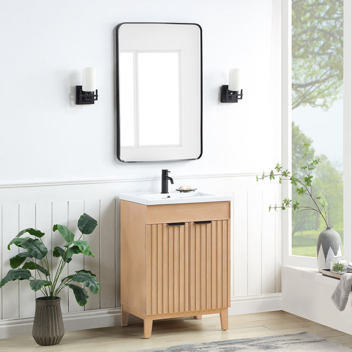 24-Inch Geode Brown Fir Wood Bathroom Vanity Freestanding Single with Drop-In White Basin
