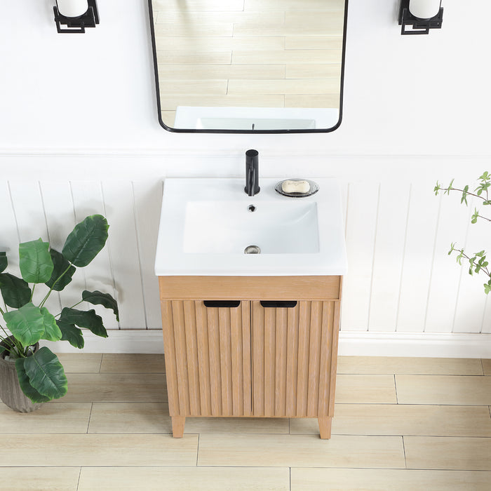 24-Inch Geode Brown Fir Wood Bathroom Vanity Freestanding Single with Drop-In White Basin
