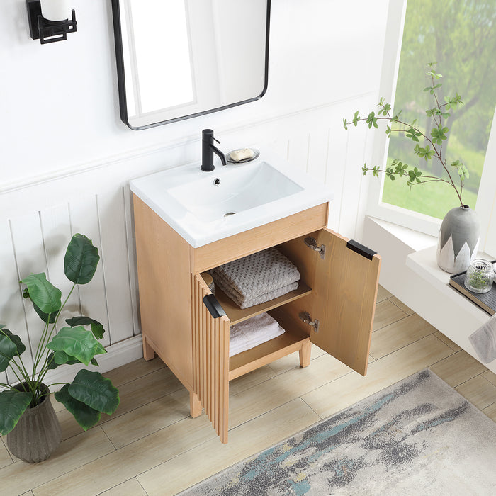24-Inch Geode Brown Fir Wood Bathroom Vanity Freestanding Single with Drop-In White Basin