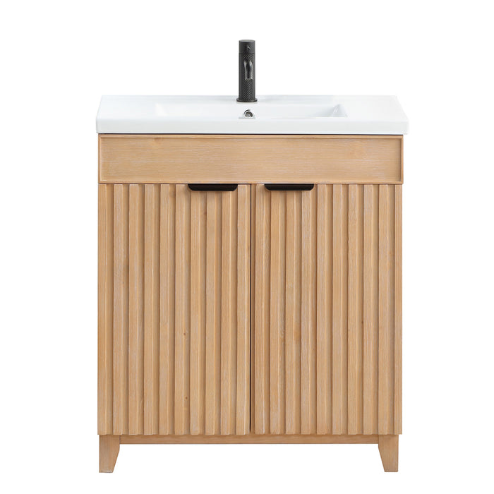 30-Inch Goldleaf Fir Wood Brown Vanity - Freestanding Single Sink Cabinet with White Ceramic Basin