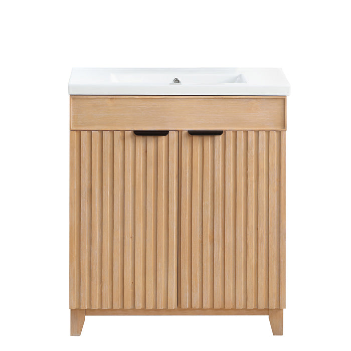 30-Inch Goldleaf Fir Wood Brown Vanity - Freestanding Single Sink Cabinet with White Ceramic Basin