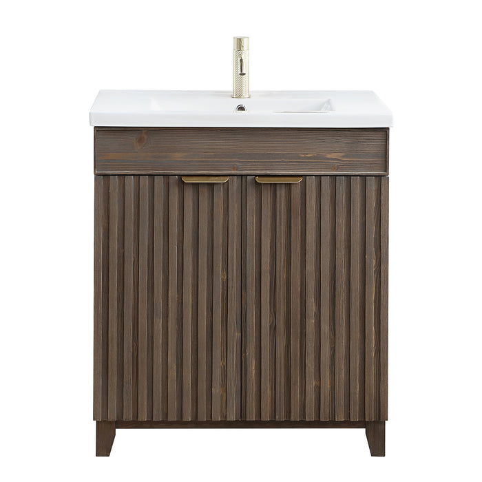 30-Inch Halcyon Free-Standing Single Sink Vanity - Solid Wood Spruce Aged Brown with White Drop-In Ceramic Basin