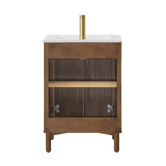 24-Inch Bellwood Freestanding Vanity – Aged Dark Brown Wood Cabinet with White Drop-In Ceramic Sink