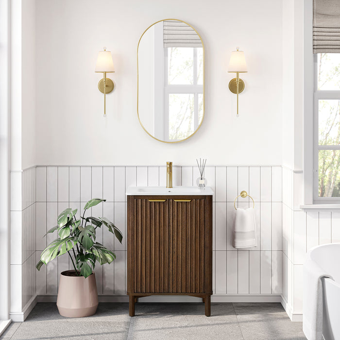 24-Inch Bellwood Freestanding Vanity – Aged Dark Brown Wood Cabinet with White Drop-In Ceramic Sink