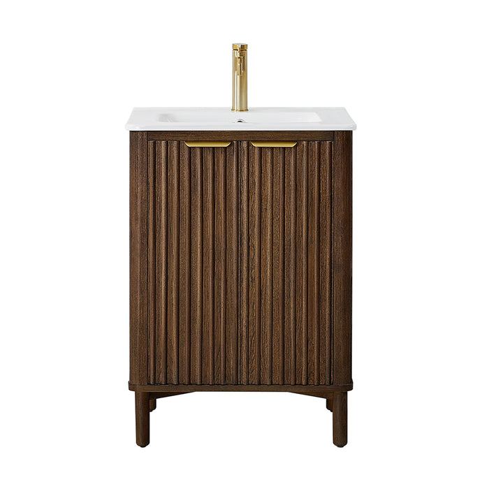 24-Inch Bellwood Freestanding Vanity – Aged Dark Brown Wood Cabinet with White Drop-In Ceramic Sink