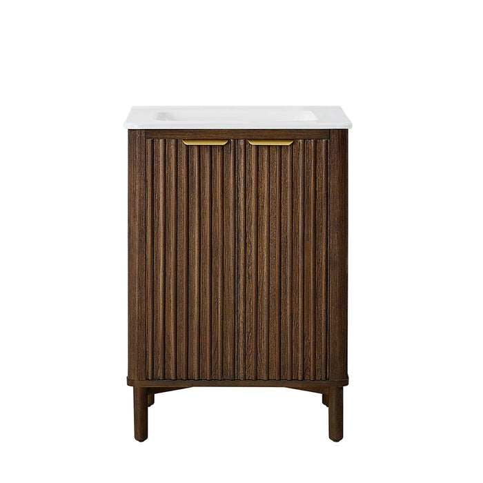 24-Inch Bellwood Freestanding Vanity – Aged Dark Brown Wood Cabinet with White Drop-In Ceramic Sink