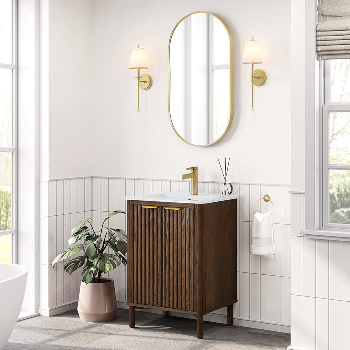 24-Inch Bellwood Freestanding Vanity – Aged Dark Brown Wood Cabinet with White Drop-In Ceramic Sink