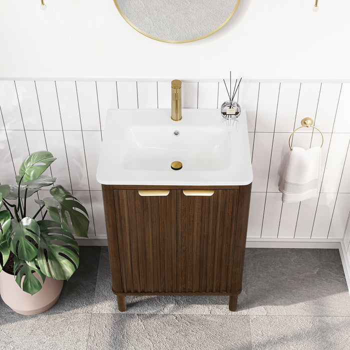 24-Inch Bellwood Freestanding Vanity – Aged Dark Brown Wood Cabinet with White Drop-In Ceramic Sink