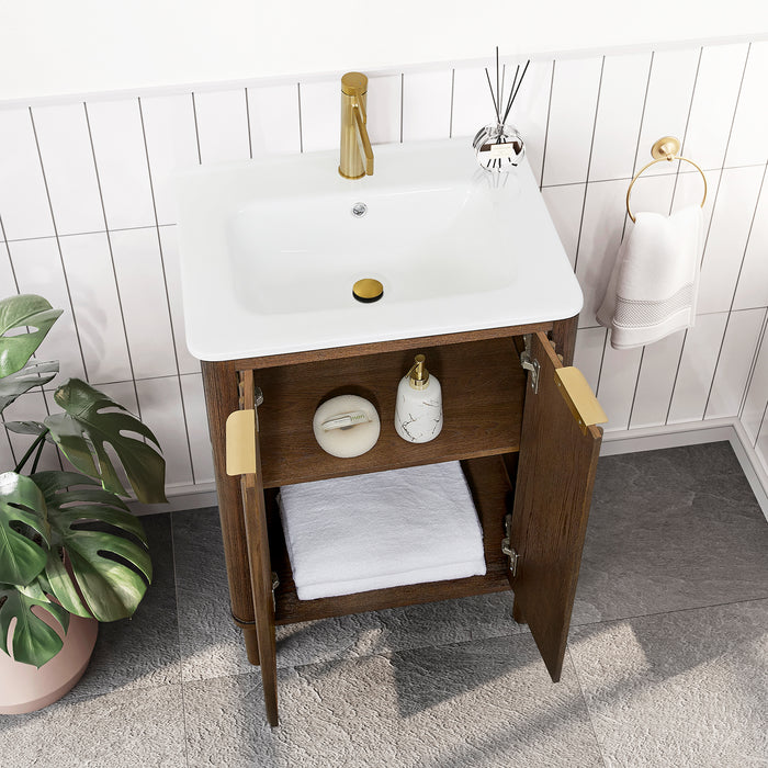24-Inch Bellwood Freestanding Vanity – Aged Dark Brown Wood Cabinet with White Drop-In Ceramic Sink