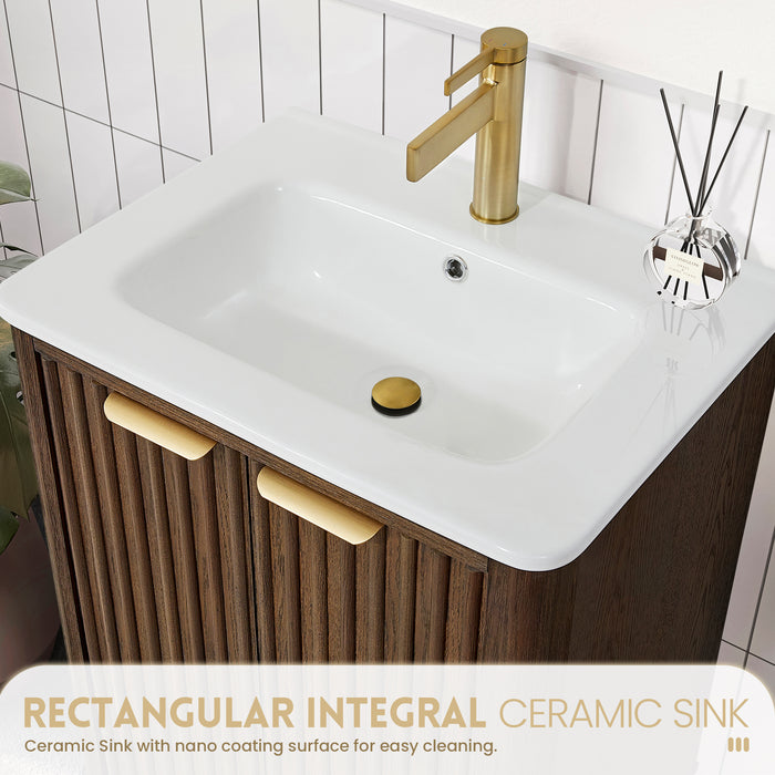 24-Inch Bellwood Freestanding Vanity – Aged Dark Brown Wood Cabinet with White Drop-In Ceramic Sink
