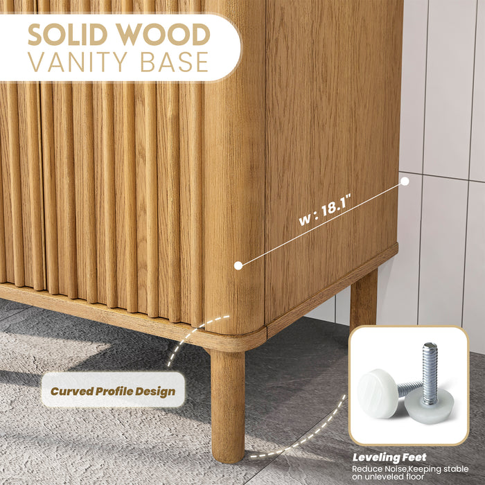 24 Inch Bexley Freestanding Vanity – Weathered Oak Single Sink Cabinet with Drop-In White Ceramic Top
