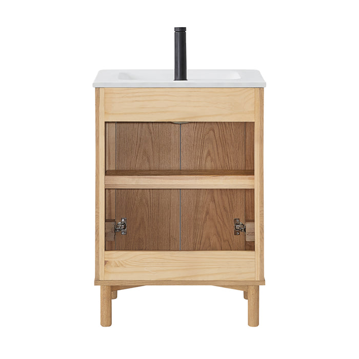 24 Inch Bexley Freestanding Vanity – Weathered Oak Single Sink Cabinet with Drop-In White Ceramic Top