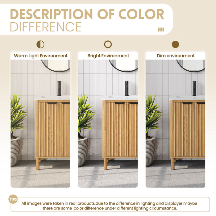 24 Inch Bexley Freestanding Vanity – Weathered Oak Single Sink Cabinet with Drop-In White Ceramic Top