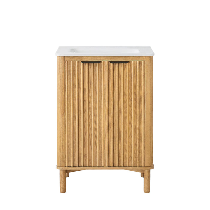 24 Inch Bexley Freestanding Vanity – Weathered Oak Single Sink Cabinet with Drop-In White Ceramic Top