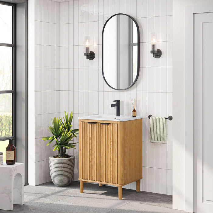 24 Inch Bexley Freestanding Vanity – Weathered Oak Single Sink Cabinet with Drop-In White Ceramic Top
