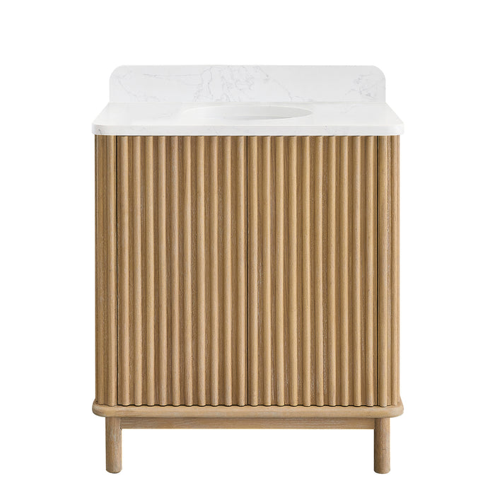 30-Inch Madera Free-Standing Vanity - Washed Ash Grey Solid Wood with Composite Stone Top and Built-in Outlets