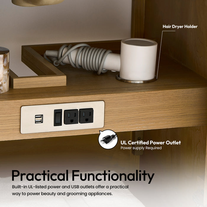 30-Inch Madera Free-Standing Vanity - Washed Ash Grey Solid Wood with Composite Stone Top and Built-in Outlets