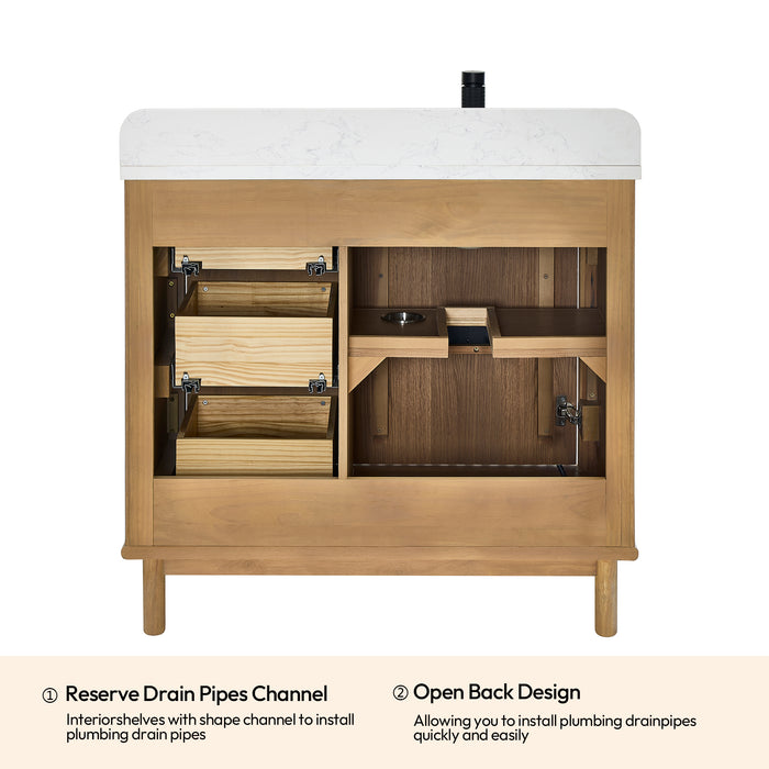 30-Inch Magnoliae Free-Standing Vanity - Washed Ash Grey Solid Wood with Composite Stone Top and Built-in Outlets