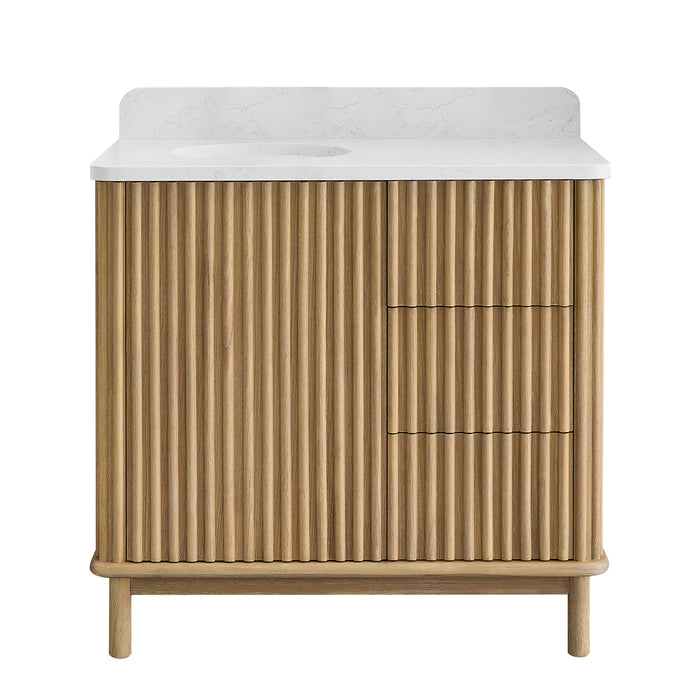 30-Inch Magnoliae Free-Standing Vanity - Washed Ash Grey Solid Wood with Composite Stone Top and Built-in Outlets