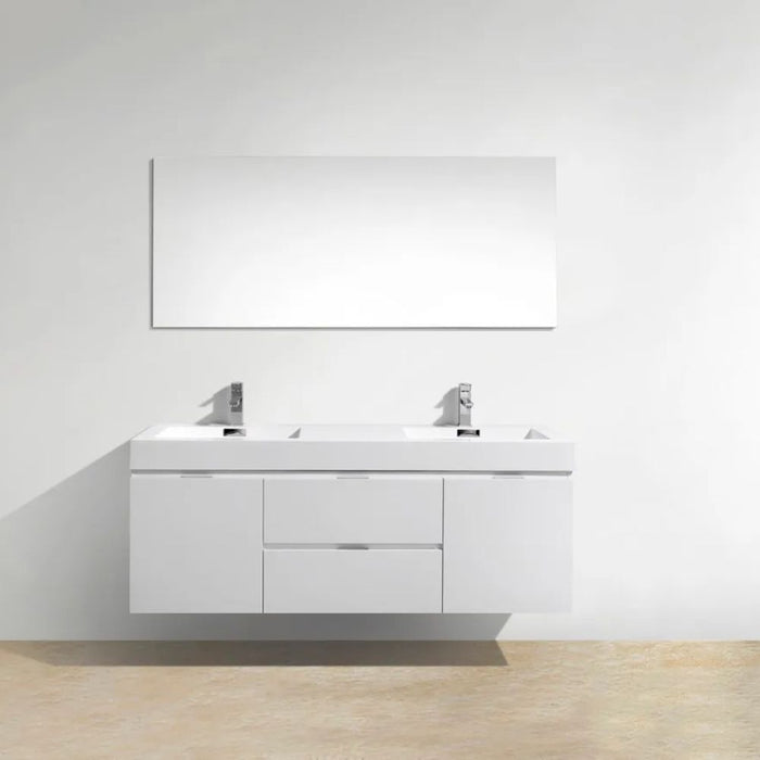 Helena 60" White Double Sink Wall Mount Modern Bathroom Vanity - Reinforced Acrylic Composite with Soft-Close Drawers